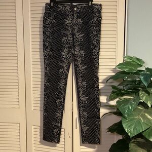 Pilcro and the Letterpress Navy and White Floral Patterned Corduroy Ankle Pants